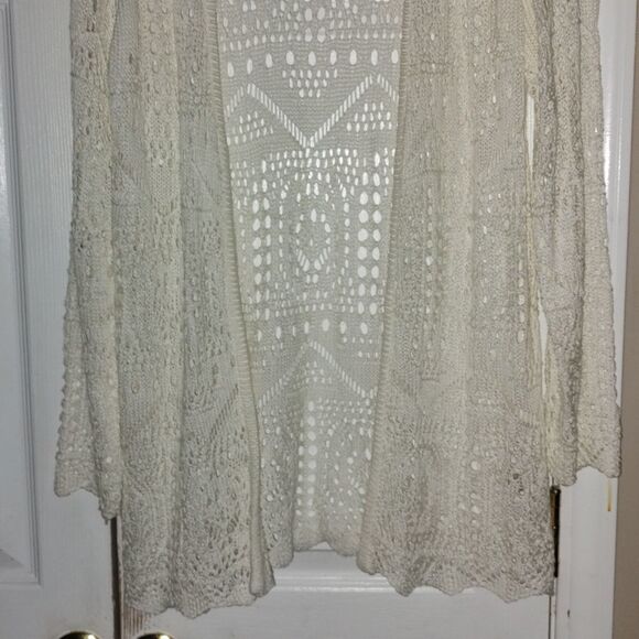 Joan Vass pure white Pointelle up front summer spring cardigan Sz XL - Picture 2 of 6